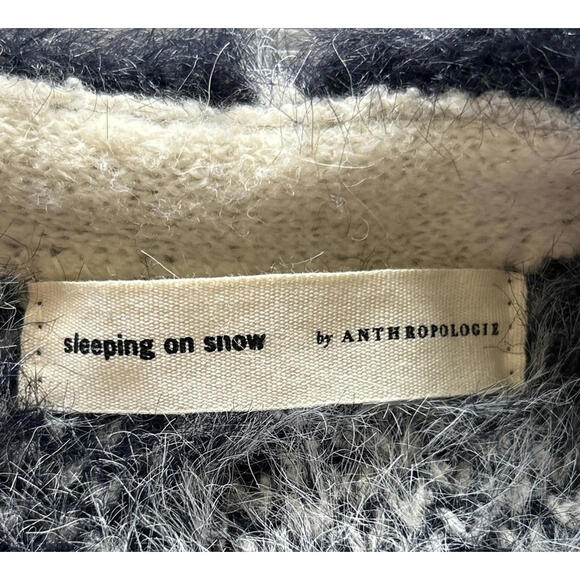 SLEEPING ON SNOW Anthropologie S Cardigan  Black Ivory Alpaca Blend Cabincore - Picture 8 of 11